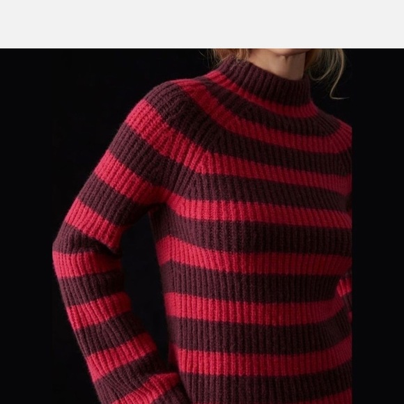Anthropologie Red and Black Striped Turtleneck Sweater - Picture 2 of 7